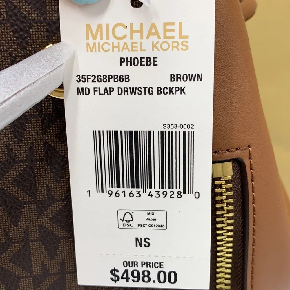 MICHAEL KORS PHOEBE MEDIUM DRAWSTRING BACKPACK BROWN SIGNATURE COLOR